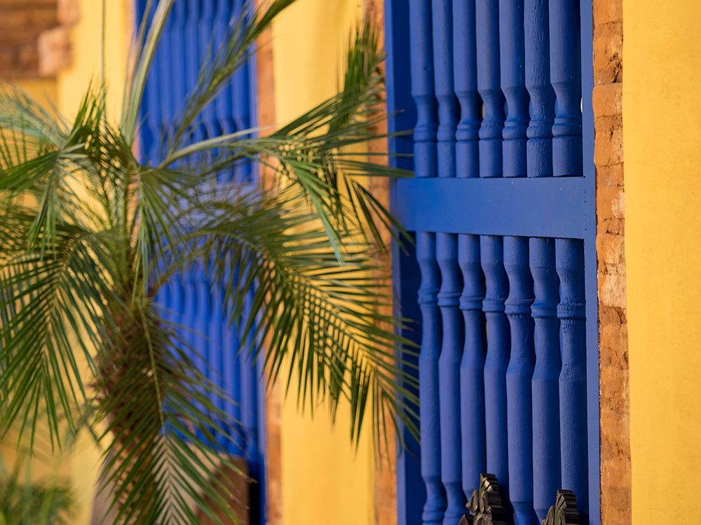 Cuba-Trinidad-UNESCO World Heritage Site-blue shutters in courtyard of Casa